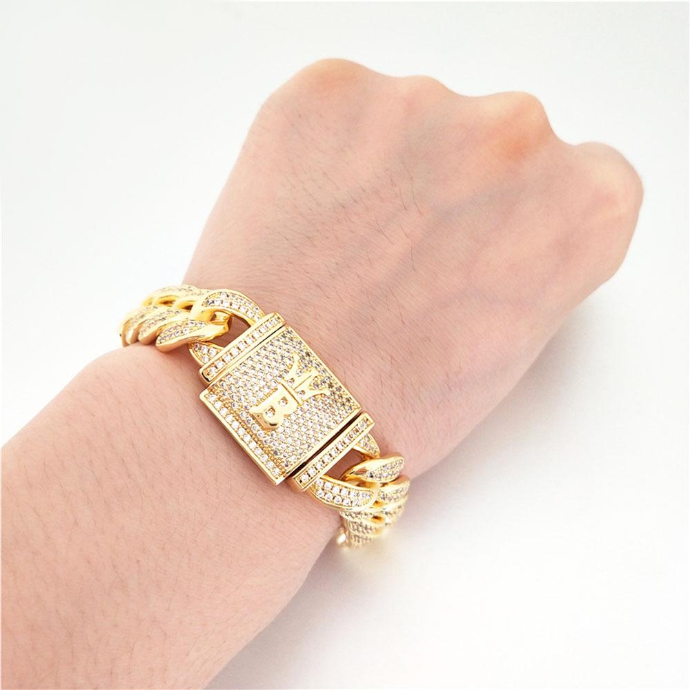 Hip Hop Bling 15MM Cuban Iced Bracelet Yellow Gold 7" HipHopBling