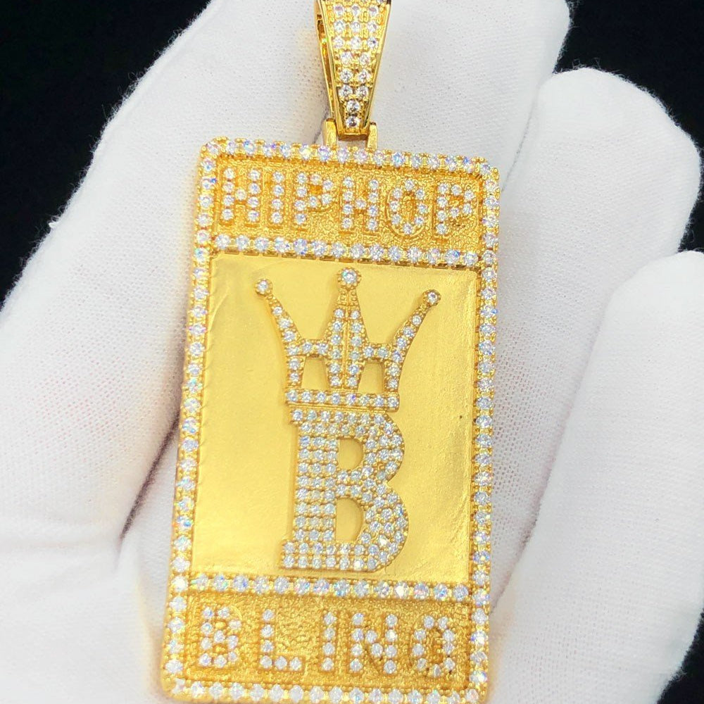 Hip Hop Bling Logo Block Pendant White Gold HipHopBling