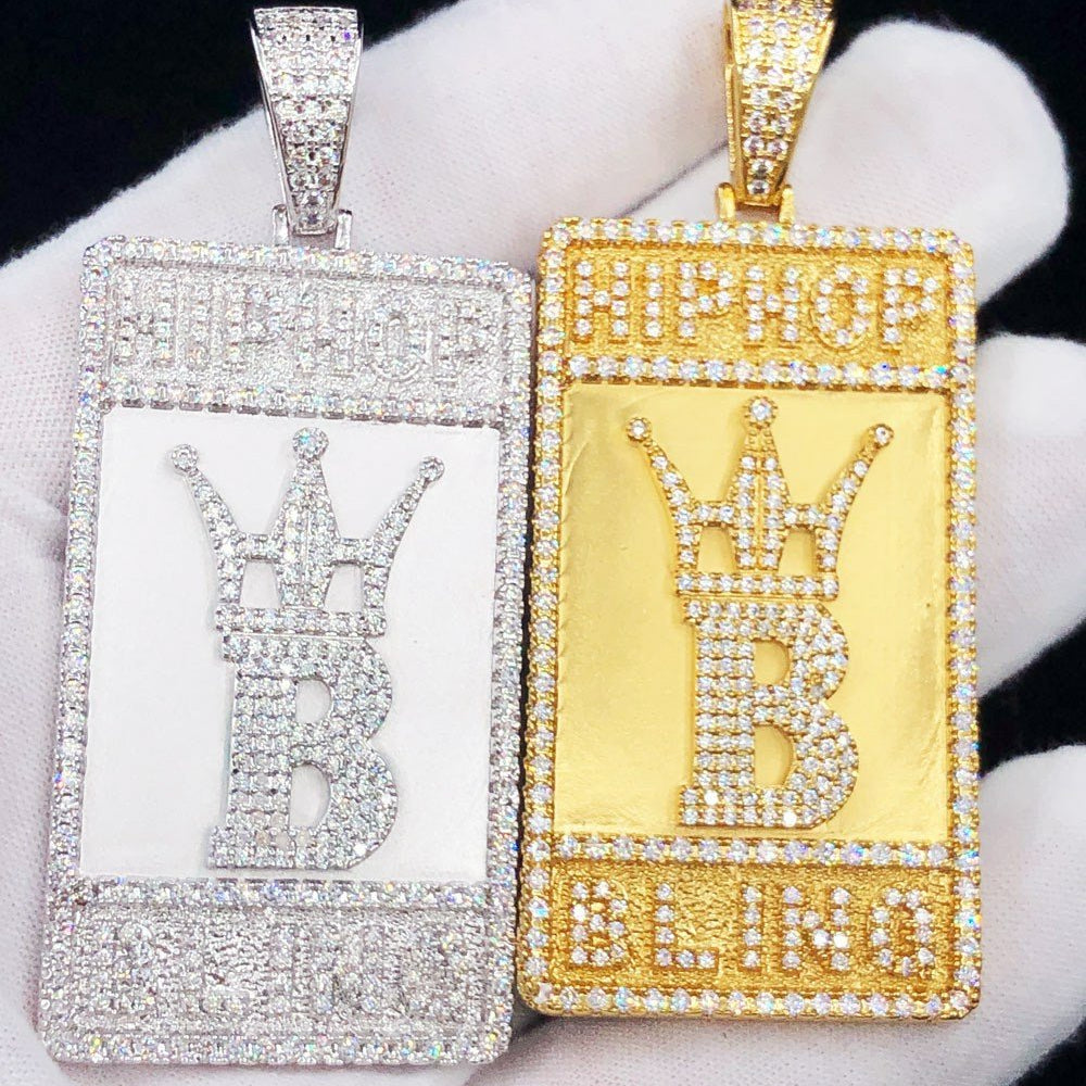 Hip Hop Bling Logo Block Pendant White Gold HipHopBling