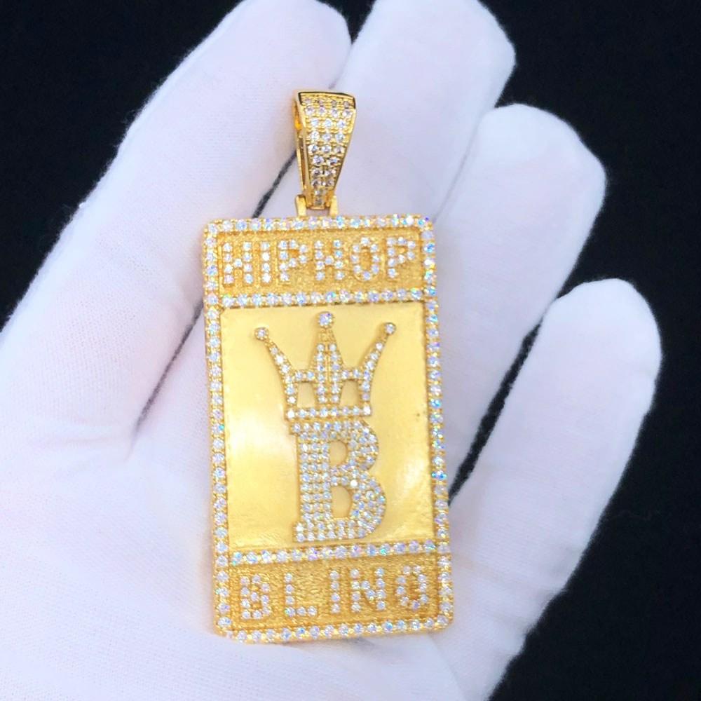 Hip Hop Bling Logo Block Pendant White Gold HipHopBling