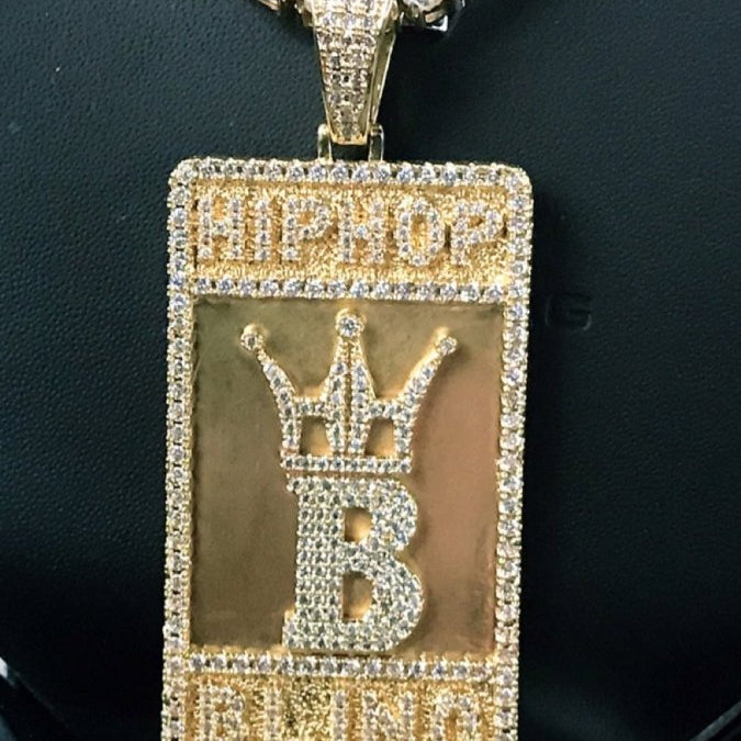 Hip Hop Bling Logo Block Pendant White Gold HipHopBling
