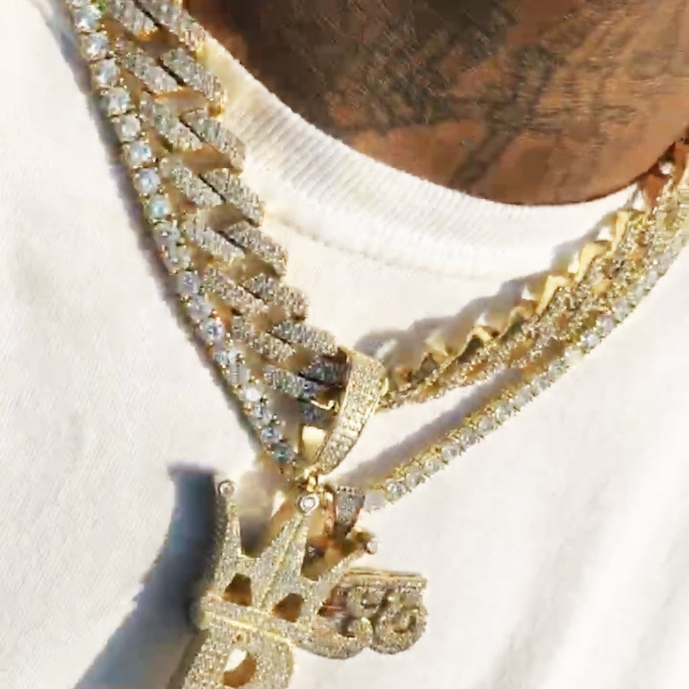 HipHopBling Logo 3D Large Gold Micro Pave Pendant HipHopBling