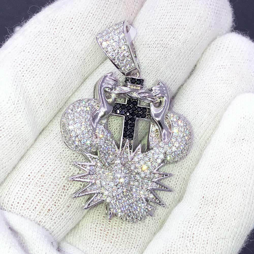 Holding the Cross CZ Hip Hop Bling Bling Pendant White Gold HipHopBling
