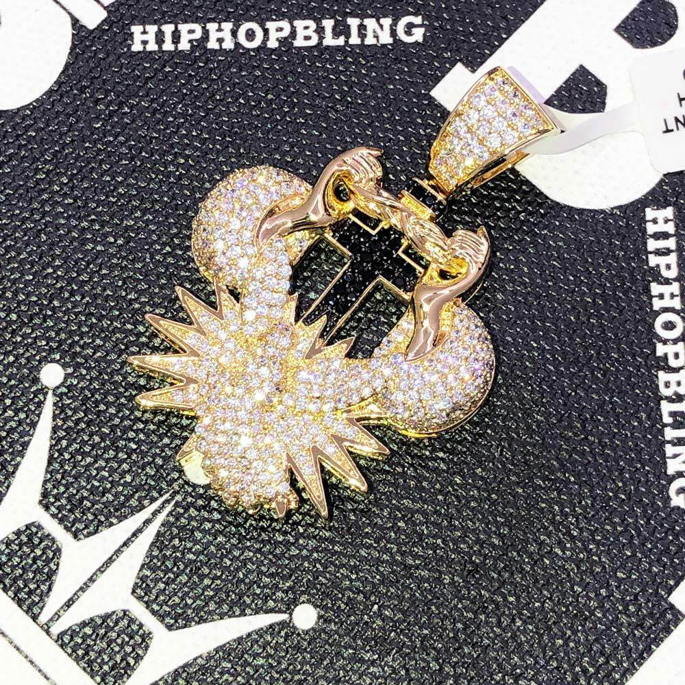 Holding the Cross CZ Hip Hop Bling Bling Pendant Yellow Gold HipHopBling