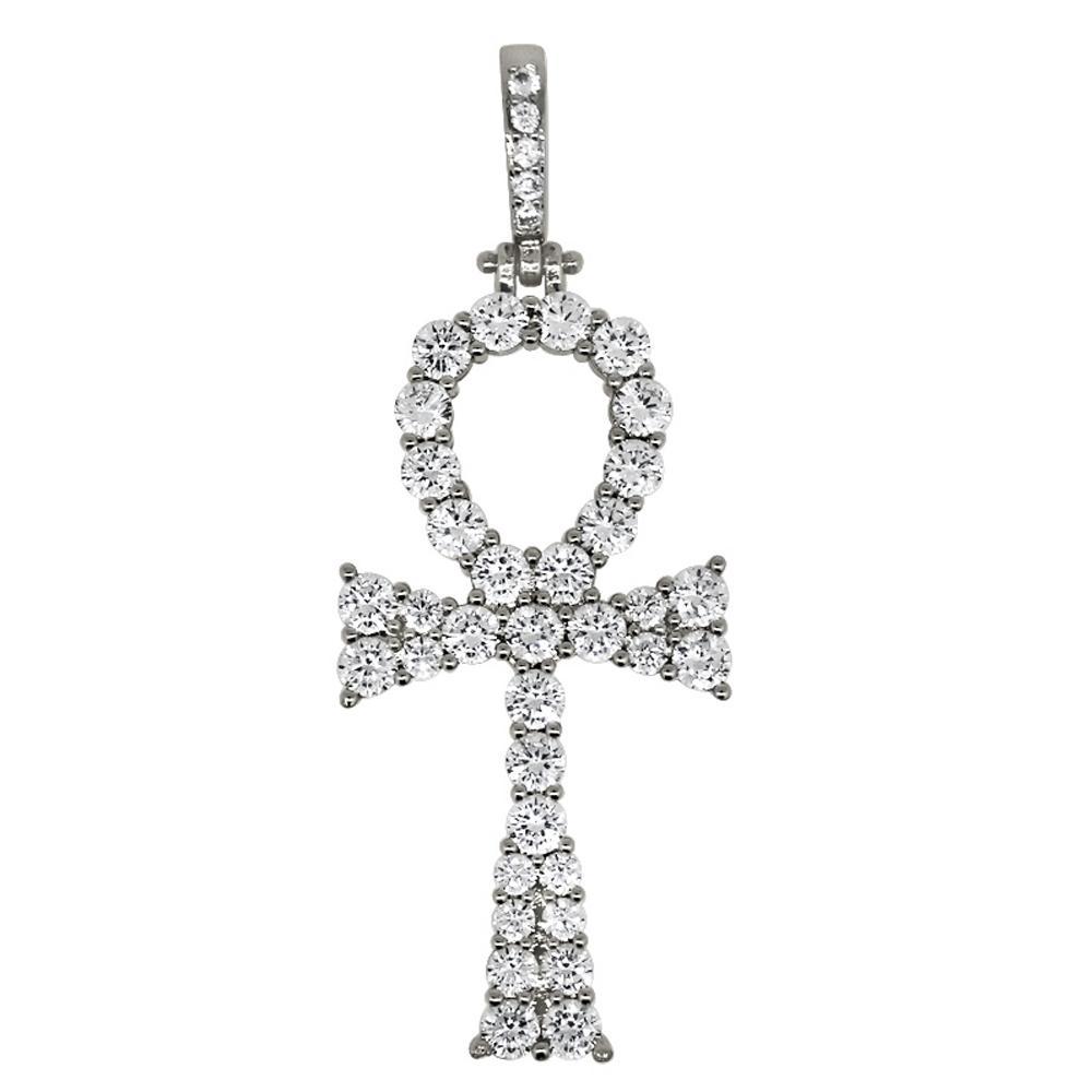 Hot Ankh Bling Bling CZ Cross in Rhodium HipHopBling