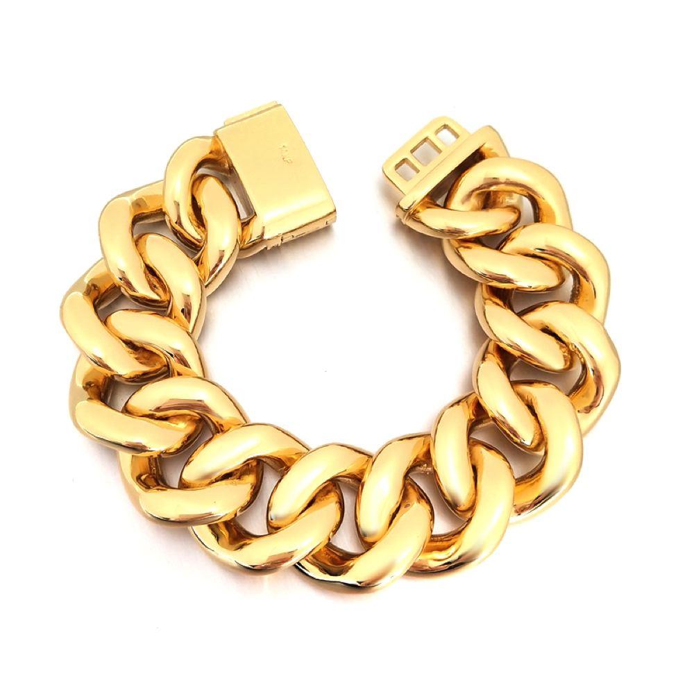 HUGE 24MM 3D Cuban Bling Bling Bracelet Yellow Gold 8" HipHopBling