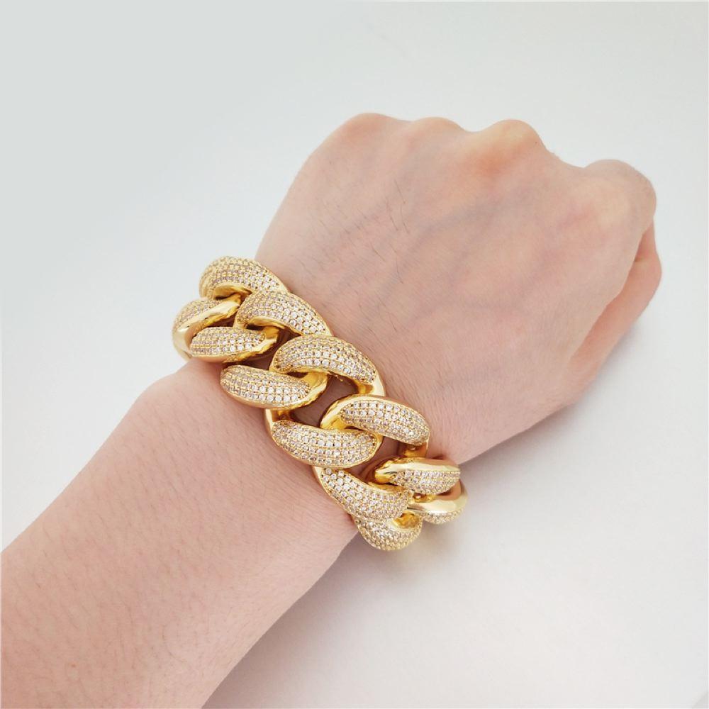 HUGE 24MM 3D Cuban Bling Bling Bracelet Yellow Gold 8" HipHopBling