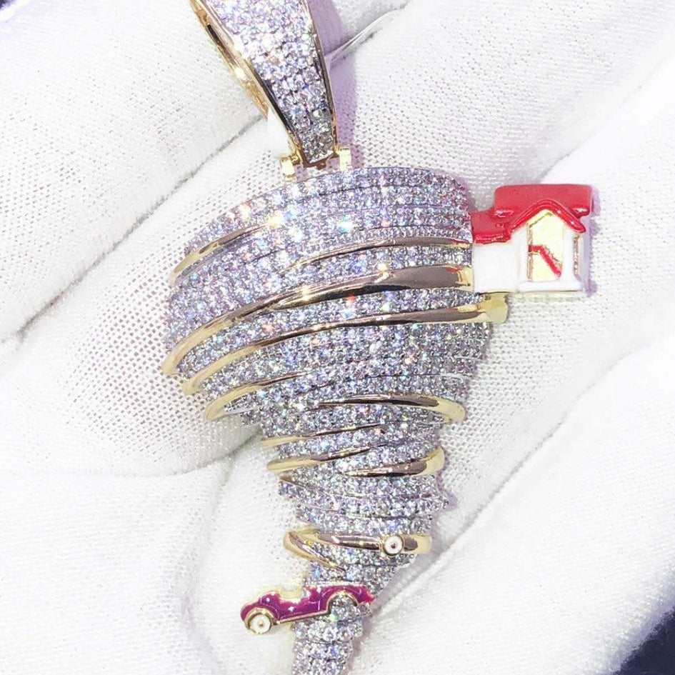 Hurricane Tornado CZ Hip Hop Bling Bling Pendant Yellow Gold HipHopBling