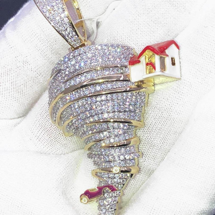 Hurricane Tornado CZ Hip Hop Bling Bling Pendant Yellow Gold HipHopBling
