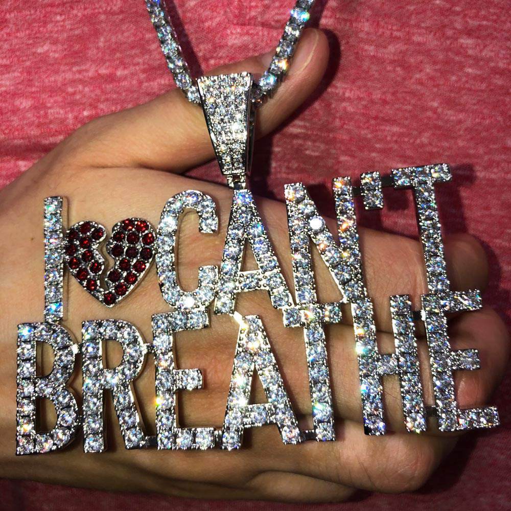 I Can't Breathe Bling Bling Hip Hop Pendant White Gold HipHopBling