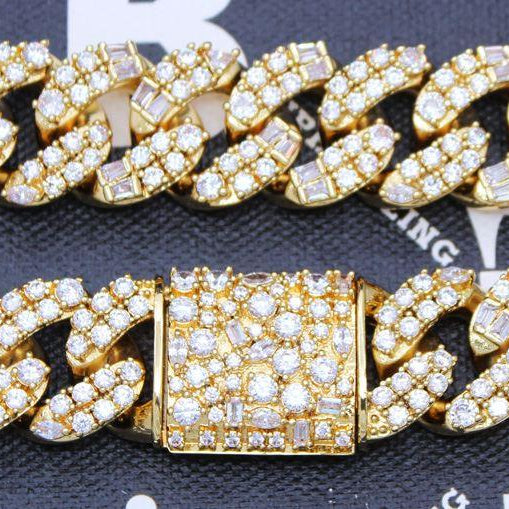 Ice Medley Cuban Bling Bling Chain 20MM White / Yellow Gold White Gold 18" HipHopBling