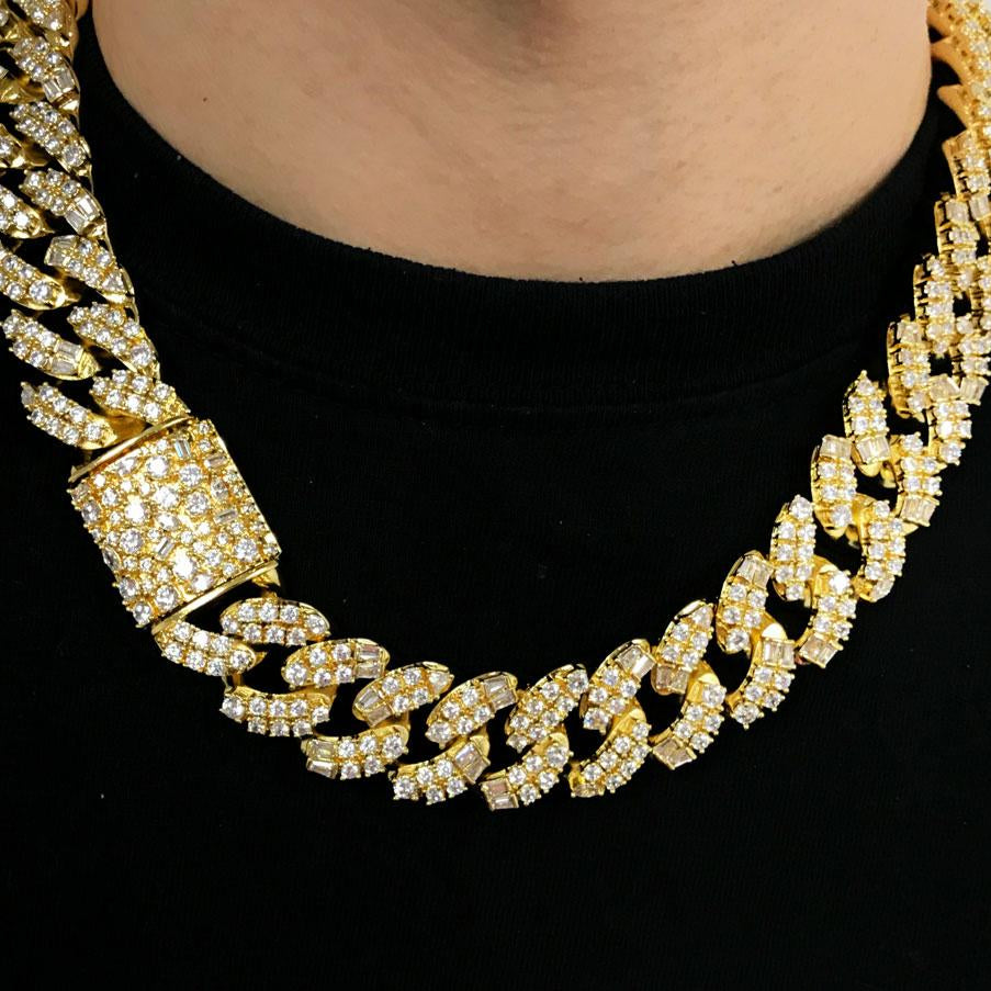 Ice Medley Cuban Bling Bling Chain 20MM White / Yellow Gold Yellow Gold 18" HipHopBling