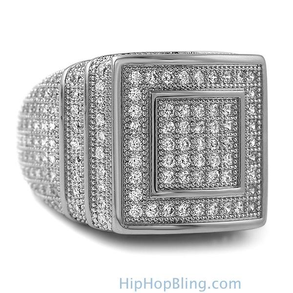 Ice Stacked Rhodium CZ Micro Pave Iced Out Ring 7 HipHopBling