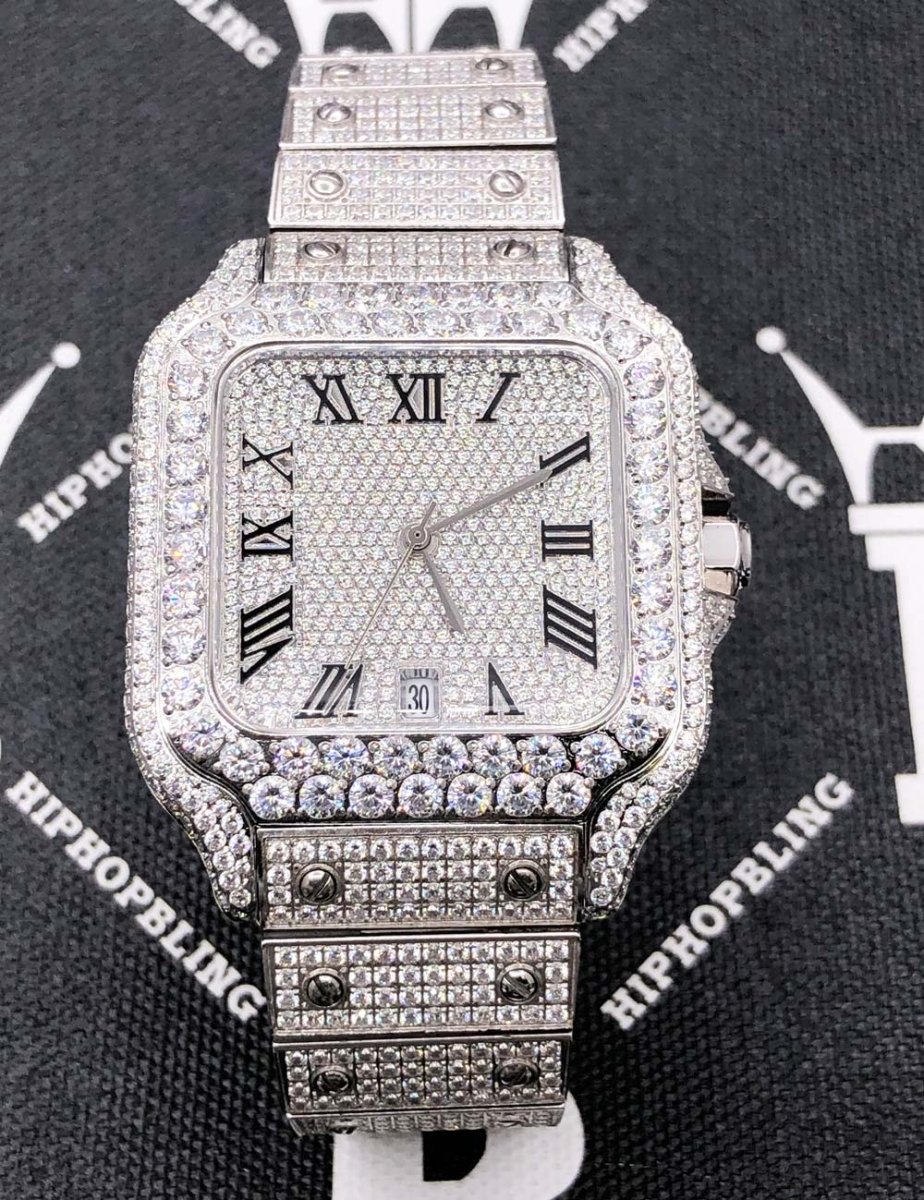 Iced Out Baller Square CZ Steel Bust Down Watch White Gold HipHopBling