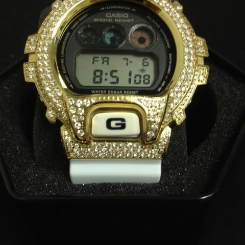 Iced Out Gold G Shock Watch White DW6900 HipHopBling