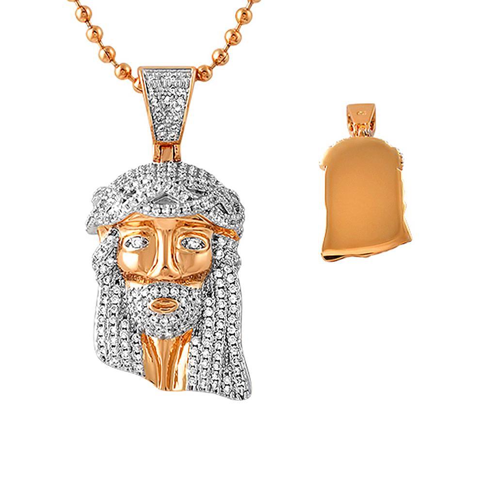 Iced Out Rose Gold Micro Jesus Pendant Solid Pendant Only HipHopBling