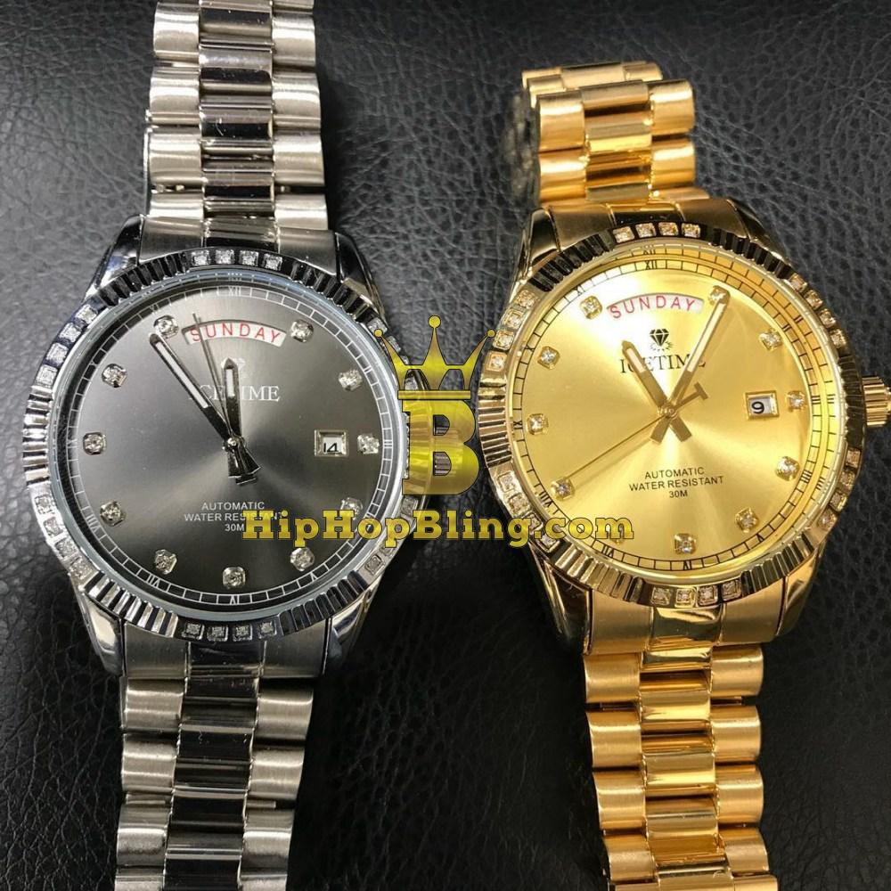 IceTime Falcon Gold Steel .12cttw Diamond Watch HipHopBling