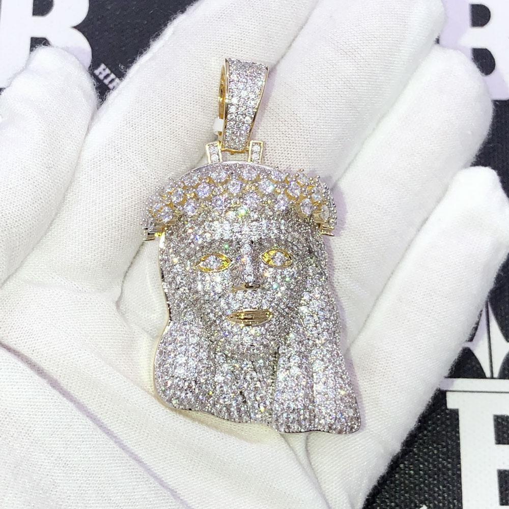 Icey Crown Of Thorns Jesus Piece VVS CZ Hip Hop Pendant Yellow Gold HipHopBling