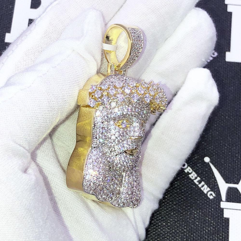 Icey Crown Of Thorns Jesus Piece VVS CZ Hip Hop Pendant Yellow Gold HipHopBling