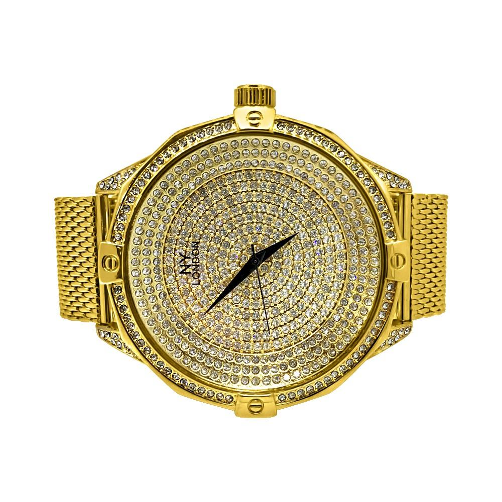 Icey Dial Bling Bling Gold Mesh Band Watch HipHopBling