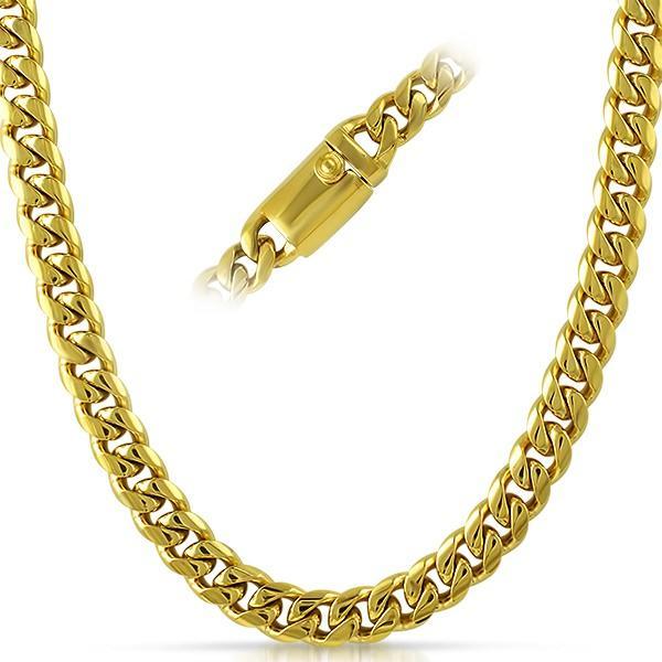 IP Gold 9MM Miami Cuban Chain 316L Steel Chain Box Clasp 30" HipHopBling
