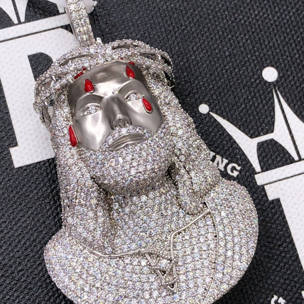 Jesus Bust 3D Tears CZ Hip Hop Bling Pendant Yellow Gold HipHopBling