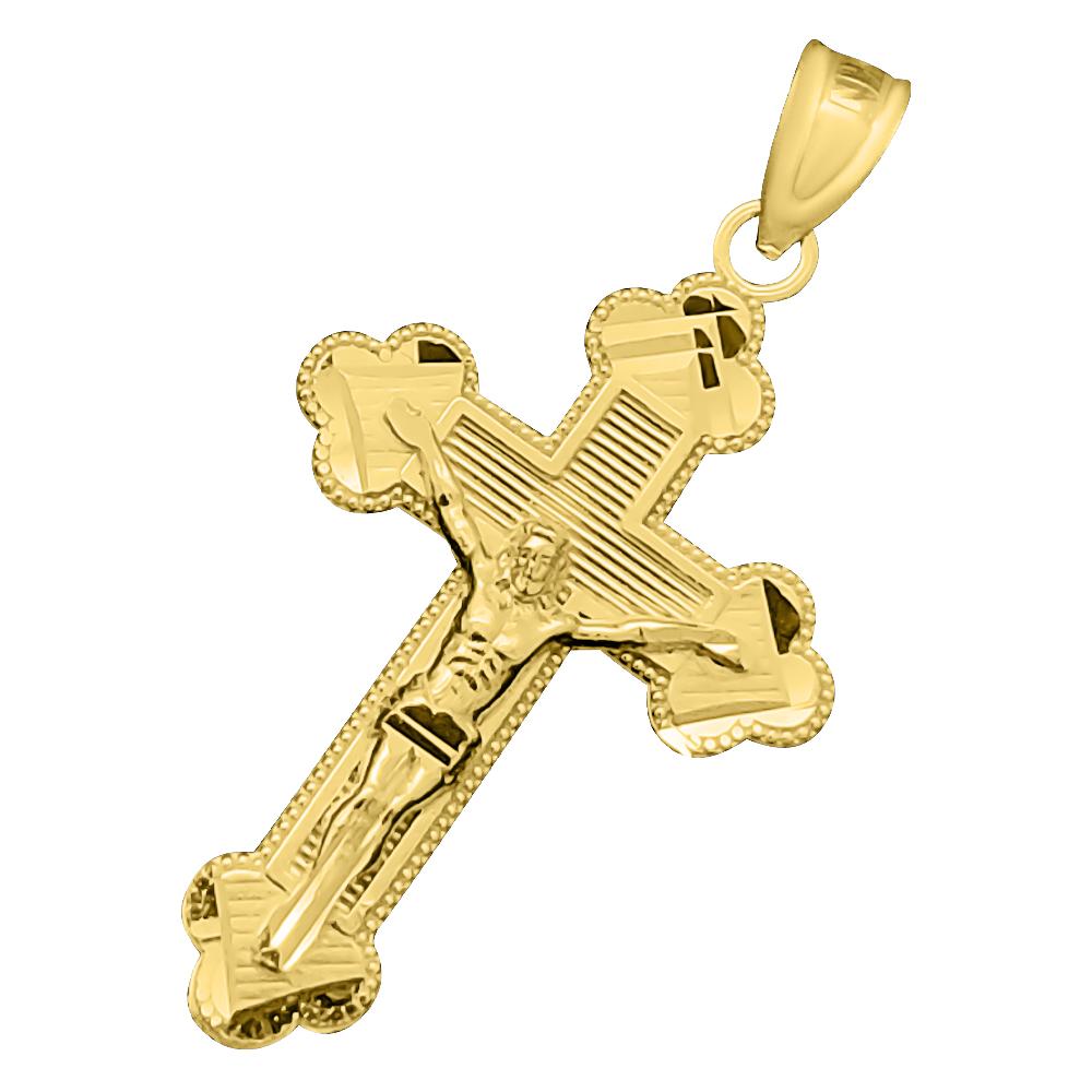 Jesus Crucifix Clover Cross DC 10K Yellow Gold Pendant HipHopBling