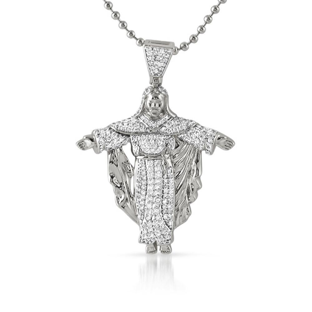 Jesus Crucifix Mini Micropave CZ Rhodium Charm Pendant Only HipHopBling