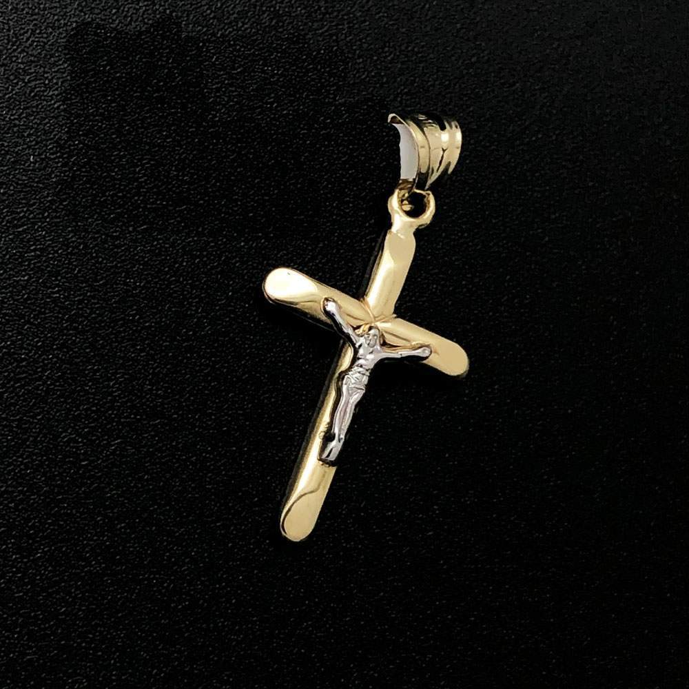 Jesus Crucifix Polished Cross 10K Yellow Gold Pendant HipHopBling