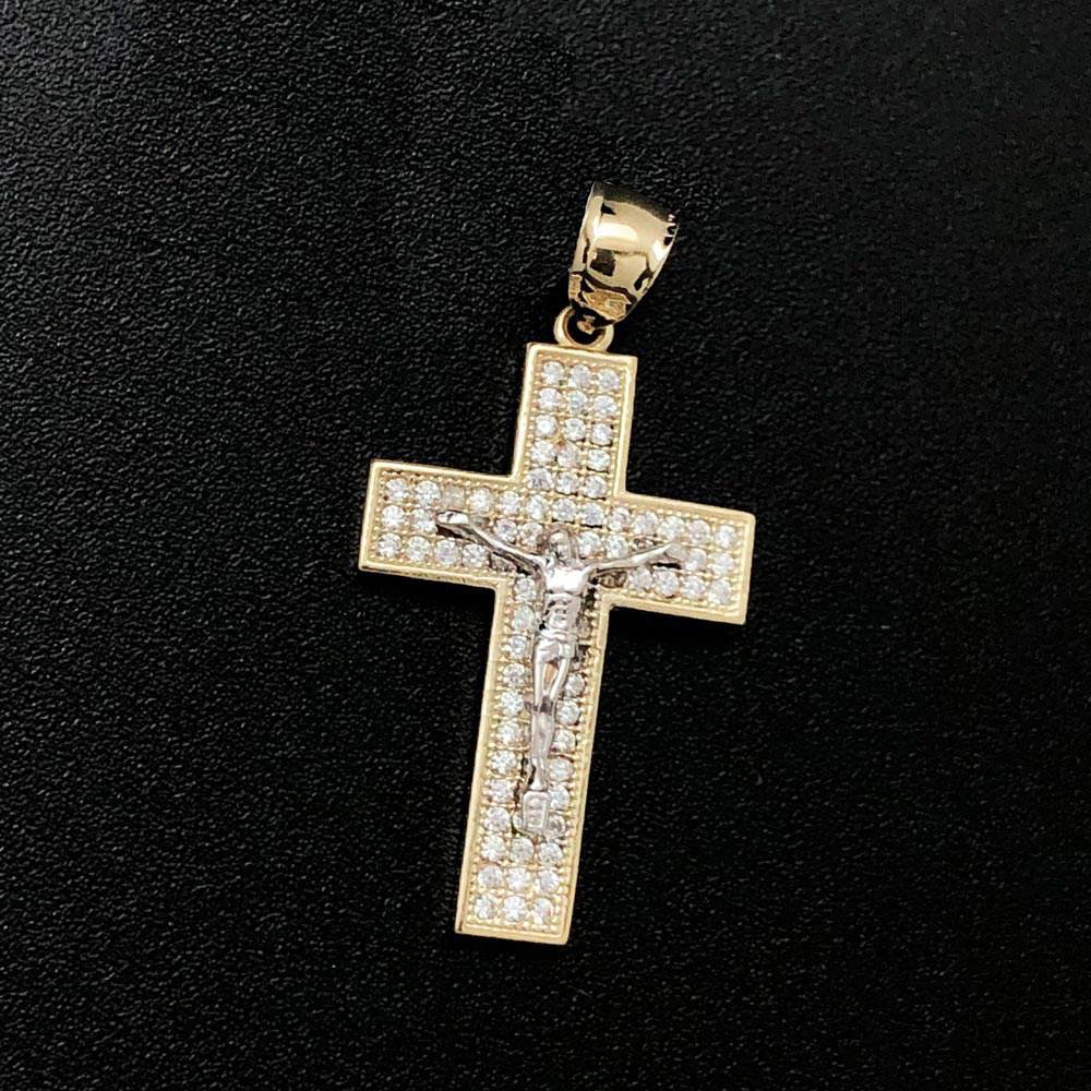 Jesus Crucifix Small CZ 10K Yellow Gold Pendant HipHopBling