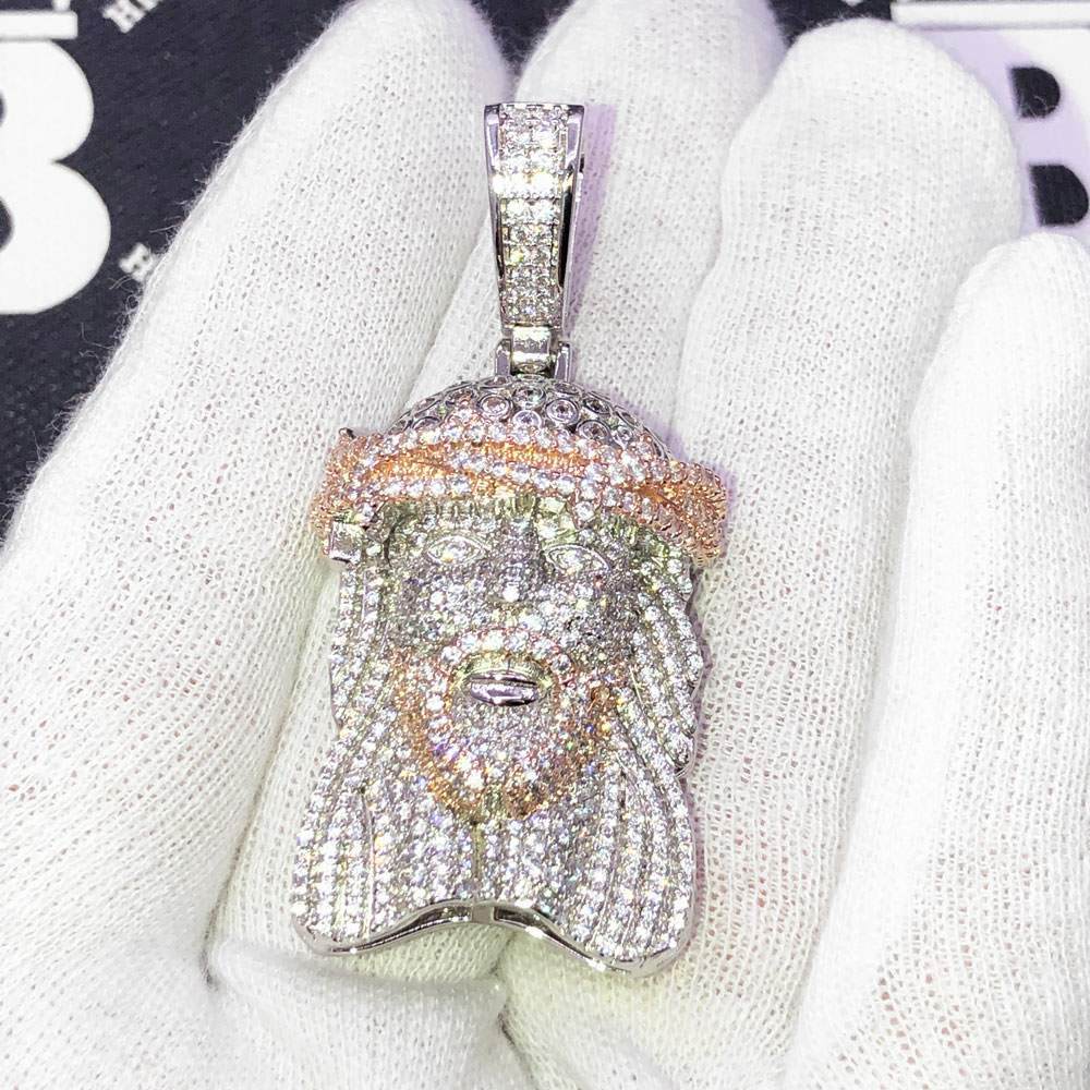 Jesus Pave VVS CZ Hip Hop Iced Out Pendant White Gold HipHopBling