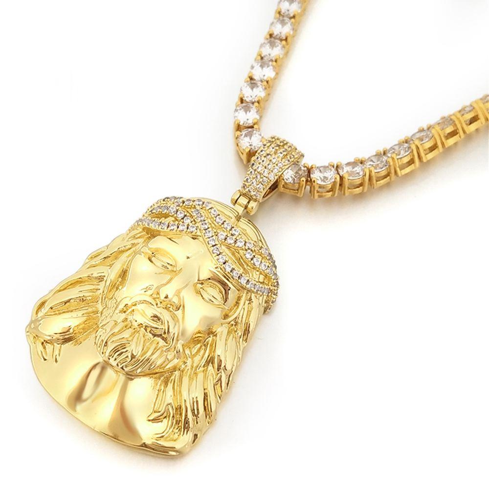 Jesus Piece Detailed Pendant in White / Yellow Gold Yellow Gold HipHopBling