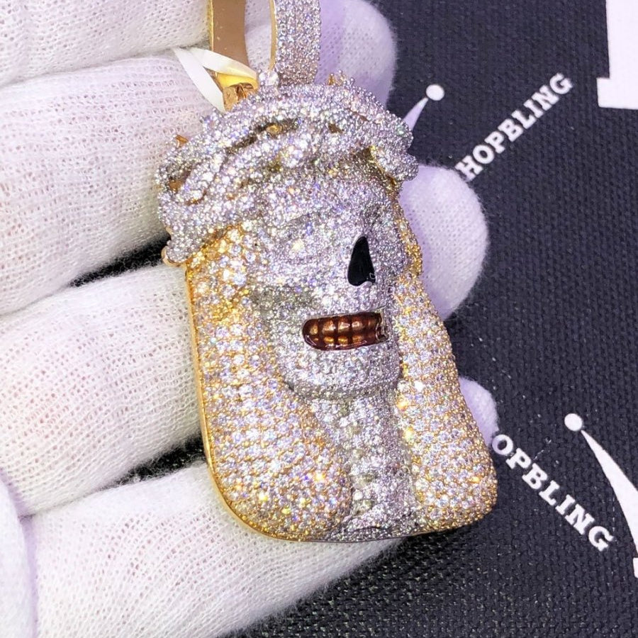 Jesus Skull VVS CZ Hip Hop Bling Iced Out Pendant Yellow Gold HipHopBling