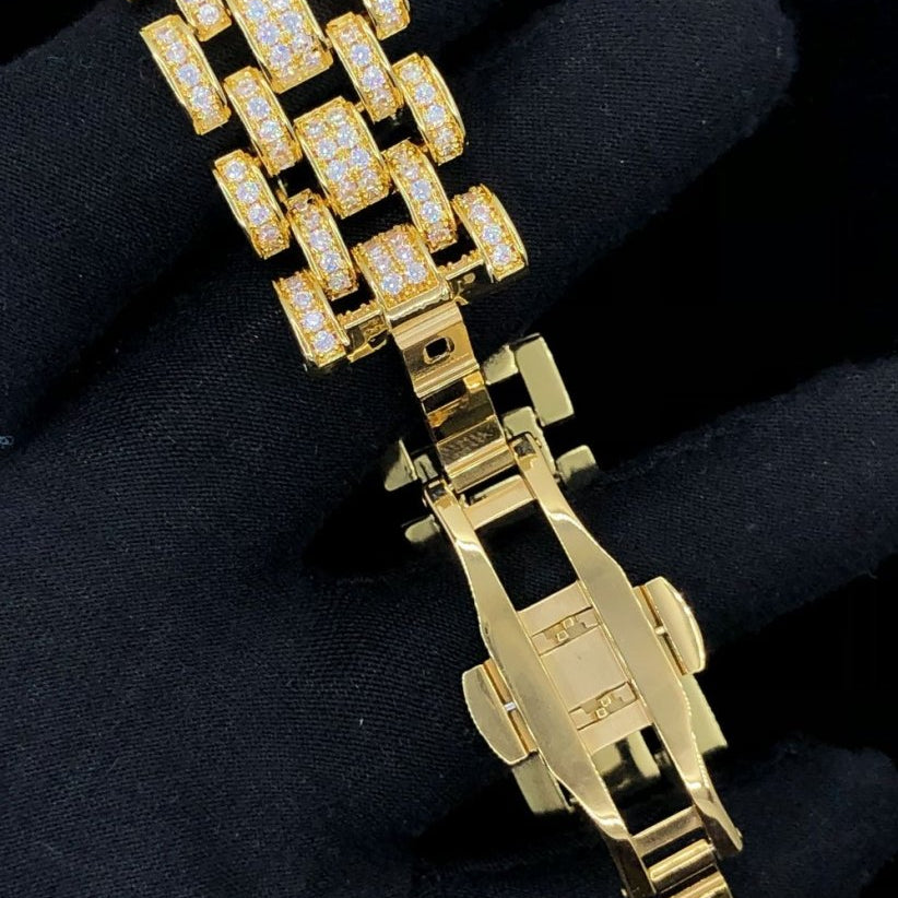 Jubilee CZ Iced Out Hip Hop Bling Bracelet Yellow Gold 7" HipHopBling