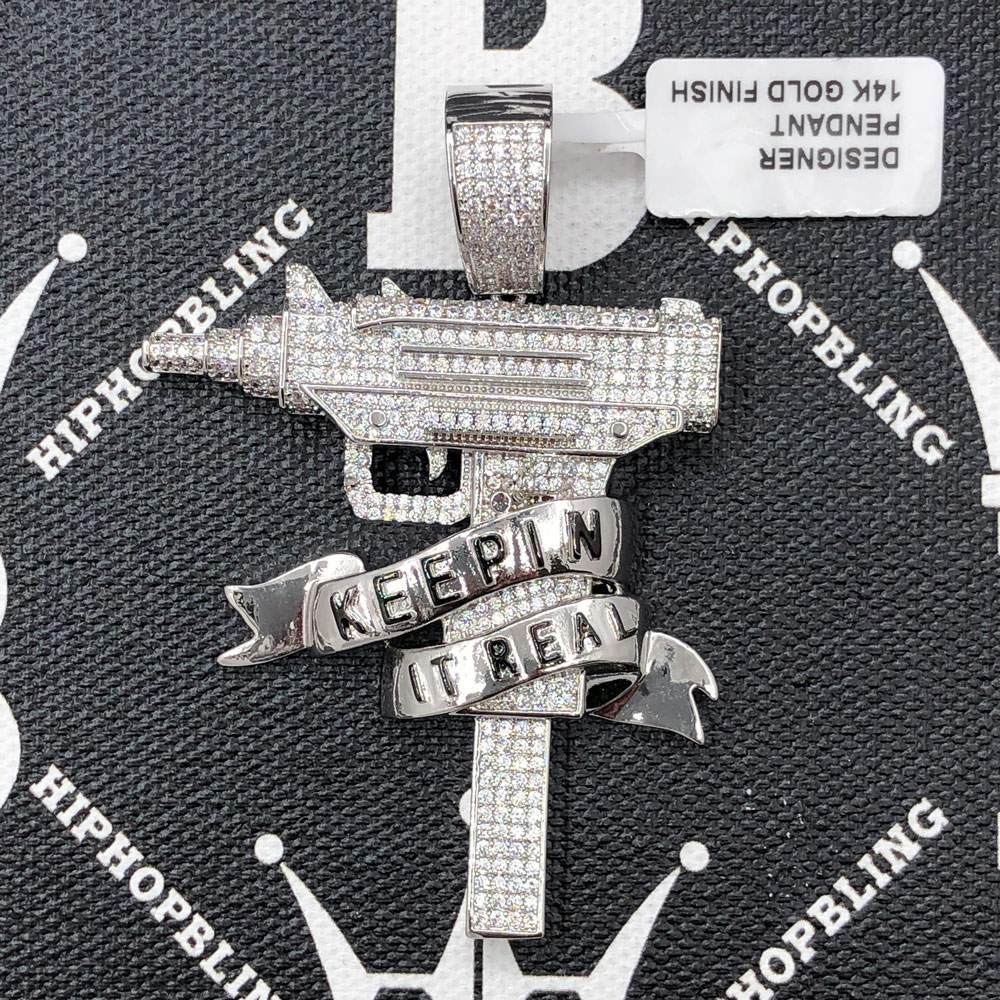 Keepin It Real Uzi CZ Hip Hop Bling Bling Pendant Yellow Gold HipHopBling