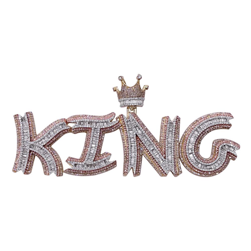 KING 3 Tone Baguette Diamond Pendant 5.15cttw 10K Gold HipHopBling