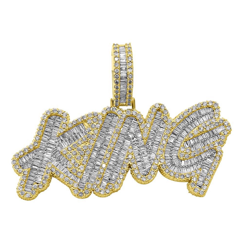 KING Baguette Diamond Pendant 4.55cttw 10K Yellow Gold HipHopBling