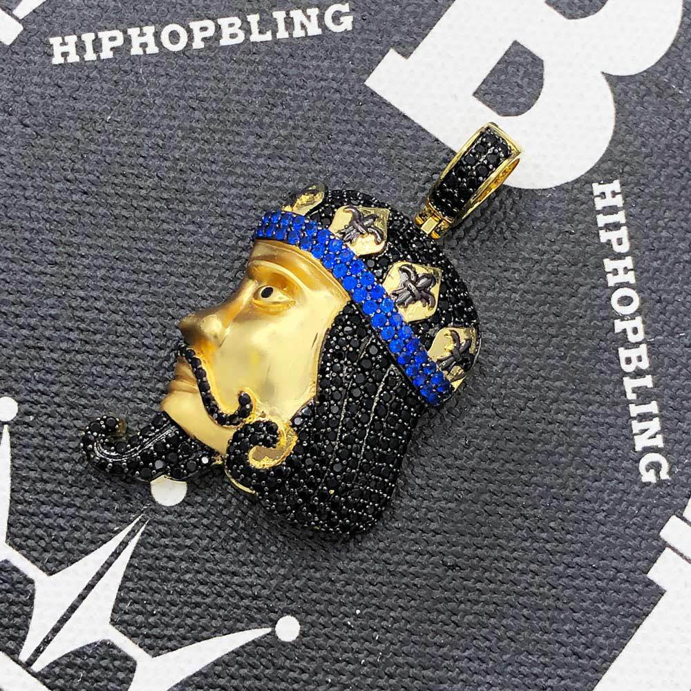 King Face Profile CZ Hip Hop Bling Bling Pendant Yellow Gold HipHopBling