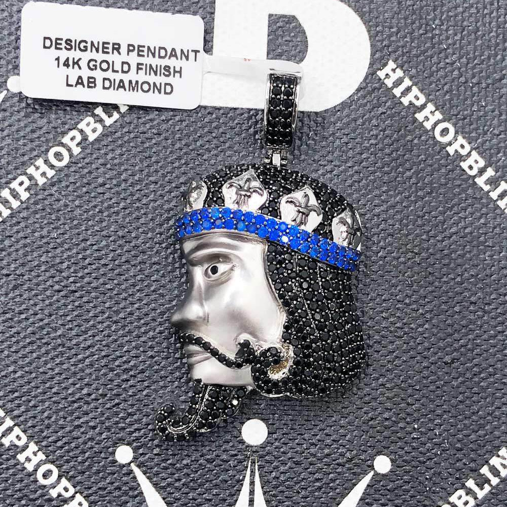 King Face Profile CZ Hip Hop Bling Bling Pendant Yellow Gold HipHopBling