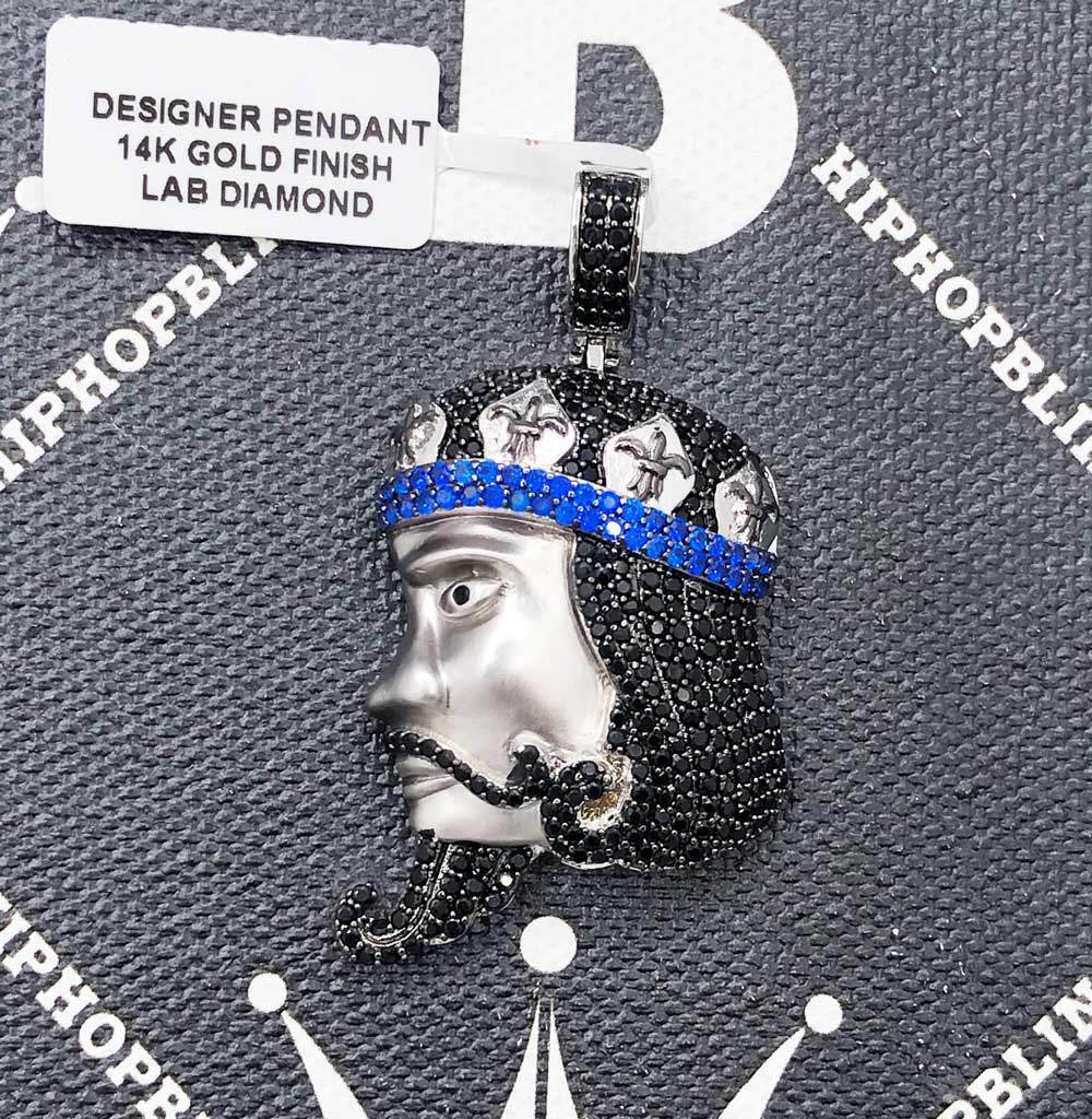 King Face Profile CZ Hip Hop Bling Bling Pendant Yellow Gold HipHopBling