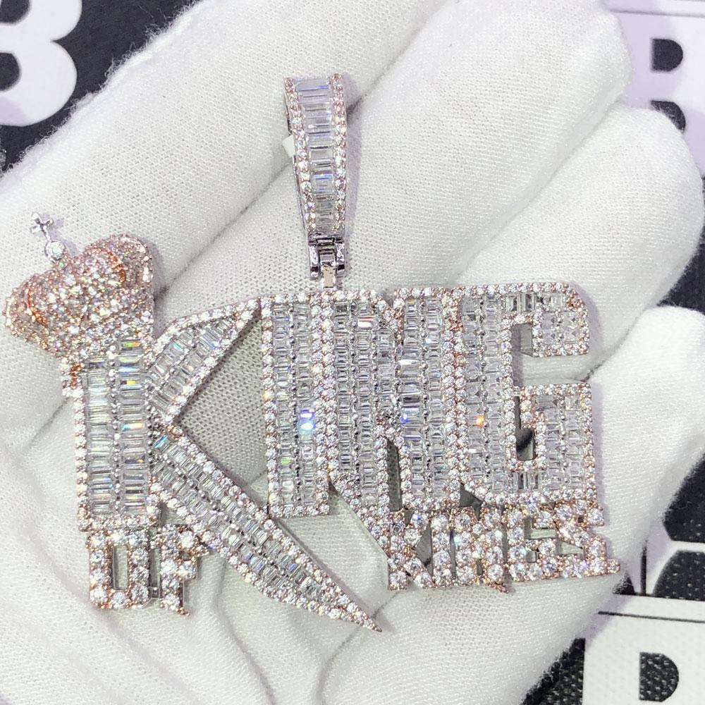 King of Kings Baguette CZ Hip Hop Iced Out Pendant Yellow Gold HipHopBling