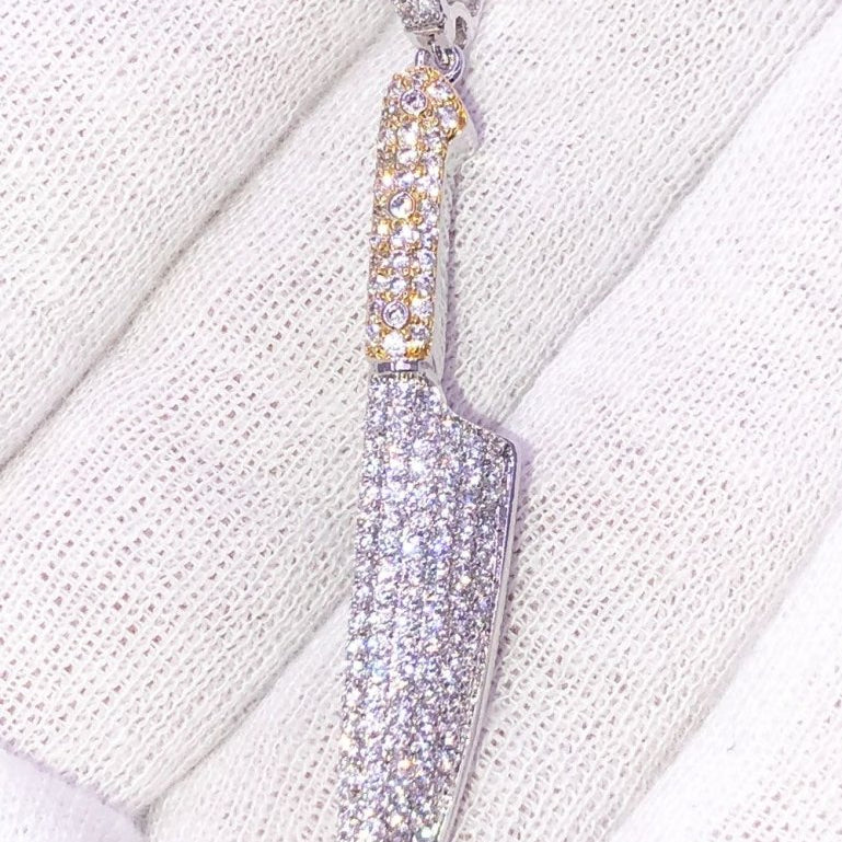 Kitchen Knife CZ Hip Hop Bling Bling Pendant White Gold HipHopBling