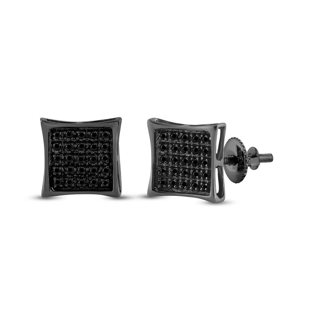Kite Black Diamond Earrings in .925 Sterling Silver | 4 Sizes 8MM .15 Carats Black Gold HipHopBling