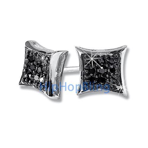 Kite Small Black CZ Micro Pave Earrings .925 Silver HipHopBling