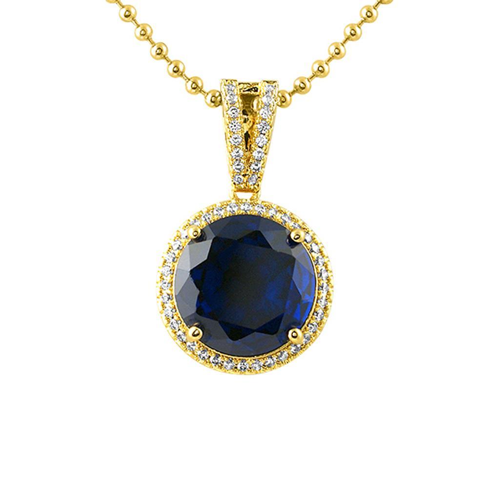 Lab Sapphire Blue Round Gem Bling Bling Pendant HipHopBling