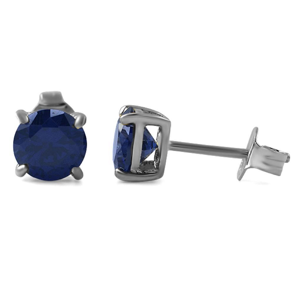 Lab Sapphire Round Stud Earrings .925 Silver 4MM HipHopBling