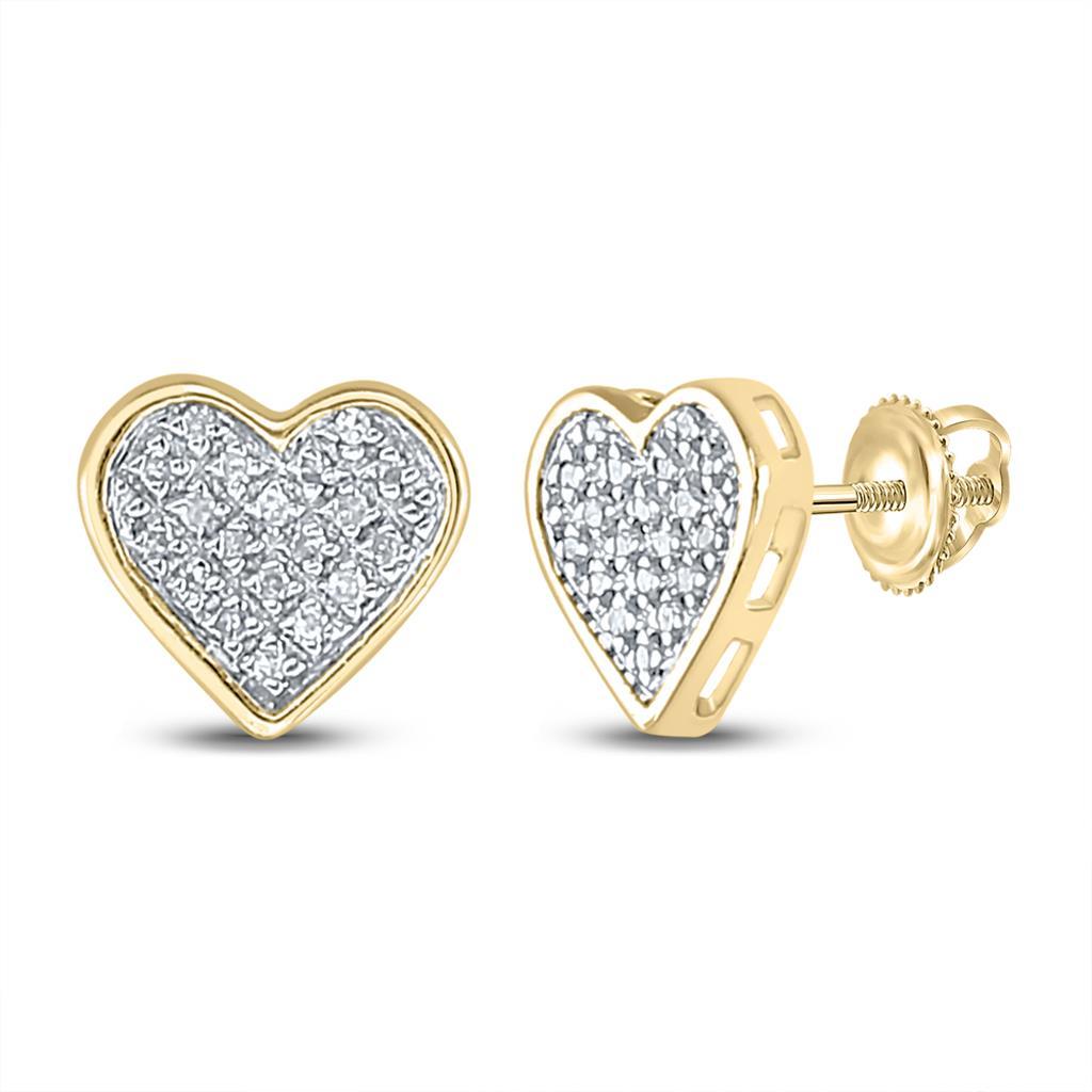 Ladies Heart Diamond Earrings .10cttw .925 Silver Yellow Gold HipHopBling