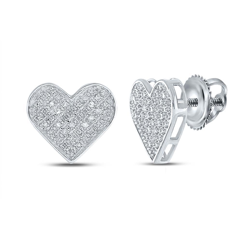 Ladies Heart Diamond Earrings .25cttw .925 Silver White Gold HipHopBling