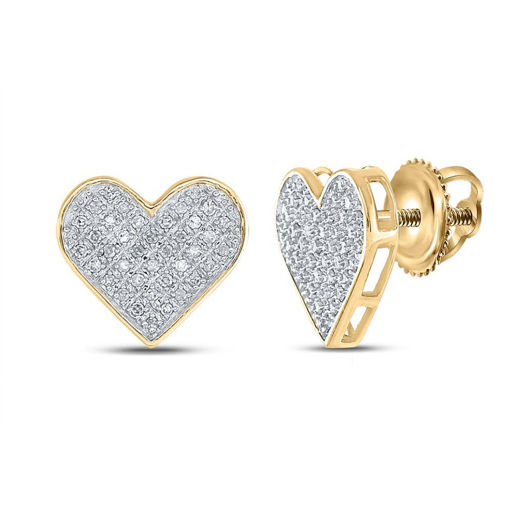 Ladies Heart Diamond Earrings .25cttw .925 Silver Yellow Gold HipHopBling