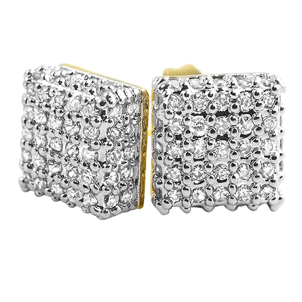 Large 3D Box Gold CZ Earrings HipHopBling